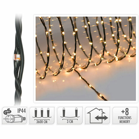 LED Verlichting 1200 LED - 36 meter - extra warm wit - voor binnen en buiten - 8 Lichtfuncties - Soft Wire 