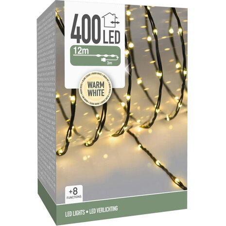 LED Verlichting 400 LED - 12 meter - warm wit - voor binnen en buiten - 8 Lichtfuncties - Soft Wire 