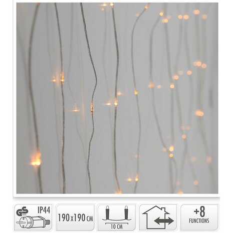 Lichtgordijn 190x190cm - gelijke lengtes - 400 LED's - extra warm wit - Soft Wire