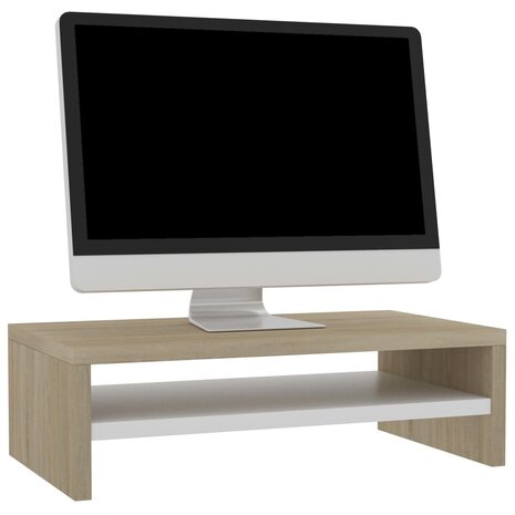 Monitorstandaard - Monitor verhoger -  wit en sonoma eiken - 42x24x13 cm