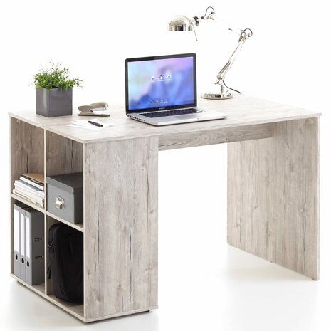 Schrijftafel - Bureau - zandeikenkleurig - Met zijschappen - 117x73x75 cm