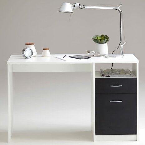 Bureau - Schrijftafel - Wit - Zwart - Met 1 lade - 123x50x76,5 cm