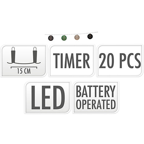 Decoratieslinger verlicht - 20 LED Lampionnen van Katoen - met Timer - Groen