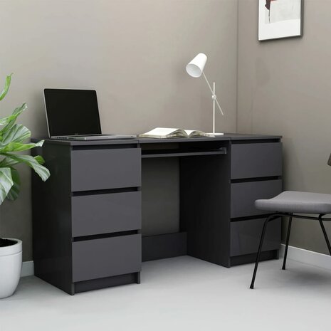 Bureau - Schrijftafel - Hoogglans Grijs - 140x50x77 cm