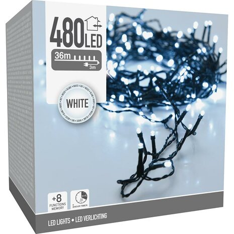 Kerstverlichting 480 led- 36m - wit - Timer - Lichtfuncties - Geheugen - Buiten