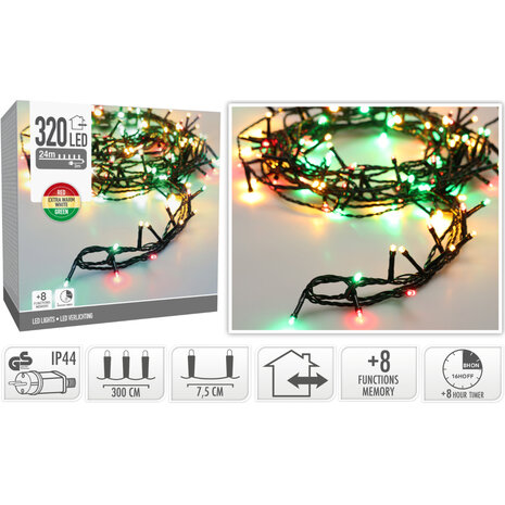 Kerstverlichting 320 led- 24m - three tone traditional - Timer - Lichtfuncties - Geheugen - Buiten