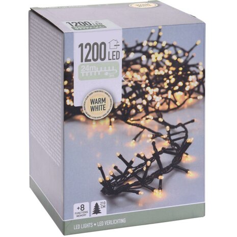 Microcluster - 1200 led - 24m - warm wit - Timer - Lichtfuncties - Geheugen - Buiten