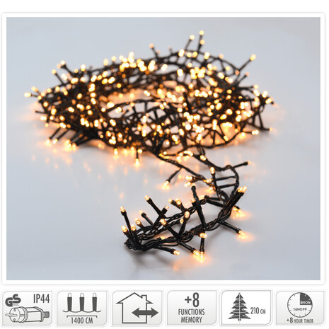 Microcluster - 700 led - 14m - extra warm wit - Timer - Lichtfuncties - Geheugen - Buiten