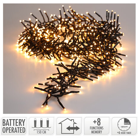 Clusterverlichting 192 led -  1.4m - two tone romantic - Batterij - Lichtfuncties - Geheugen - Timer