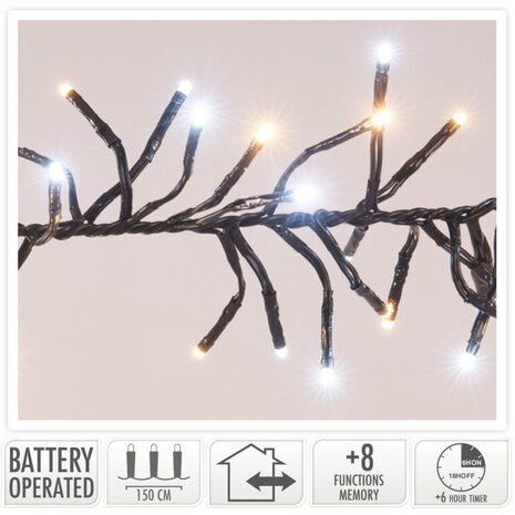 Clusterverlichting 192 led -  1.4m - two tone adorable - Batterij - Lichtfuncties - Geheugen - Timer