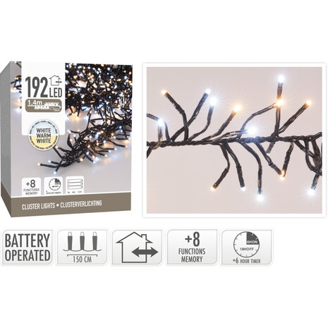 Clusterverlichting 192 led -  1.4m - two tone adorable - Batterij - Lichtfuncties - Geheugen - Timer