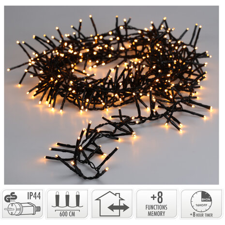 Maxi Cluster Kerstverlichting - 400 led - 6m - extra warm wit - Timer - Lichtfuncties - Geheugen - Buiten