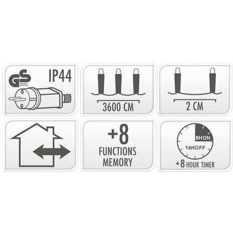 Microcluster - 1800 led - 36m - extra warm wit - Timer - Lichtfuncties - Geheugen - Buiten