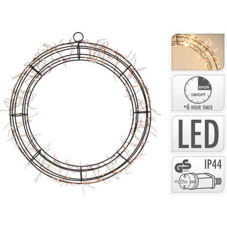 Kerstkrans met verlichting - 300 LED - Ø38 cm - Timer - voor binnen en buiten - warm wit