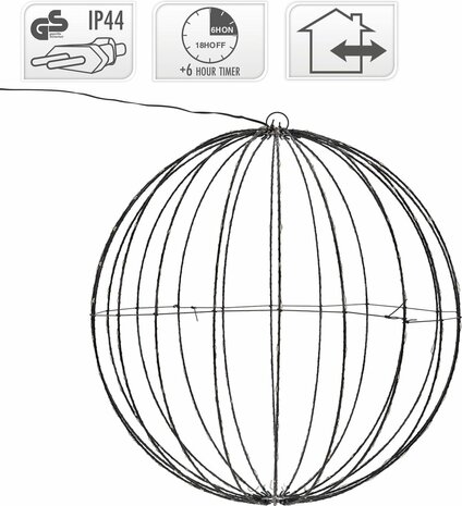 Kerstverlichting -  Lichtbol met 320 led - Metaal - 50 cm - met Timer - extra warm wit