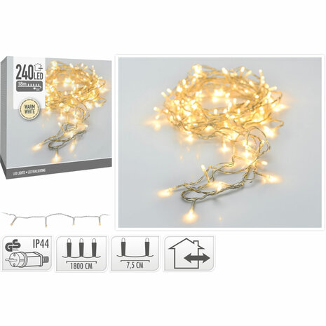 LED-verlichting - 240 LED - 18 meter - warm wit - transparant snoer