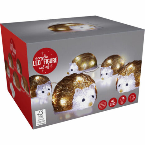 Kerstfiguur Acryl - Egels - LED - set van 5 