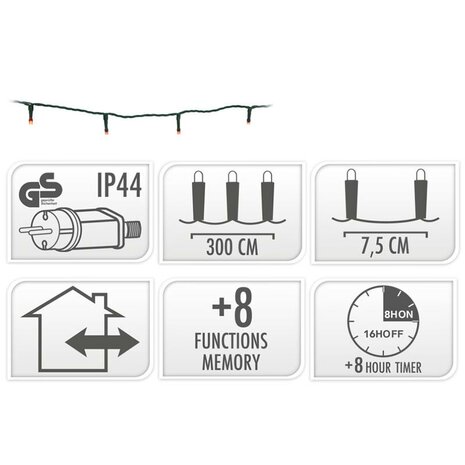 Kerstverlichting 40 led- 3m - three tone traditional - Timer - Lichtfuncties - Geheugen - Buiten