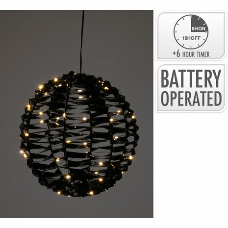 Verlichte Bal - Zwart - 25 cm - 60 led 