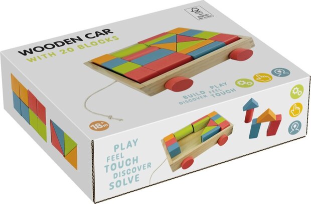 Houten Blokkenkar met 20 Blokken 