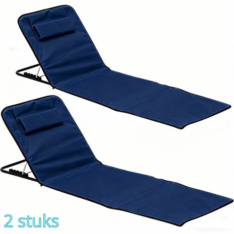 Ceruzo Strandmat - 2 Stuks - Donkerblauw - 145x47x40 cm
