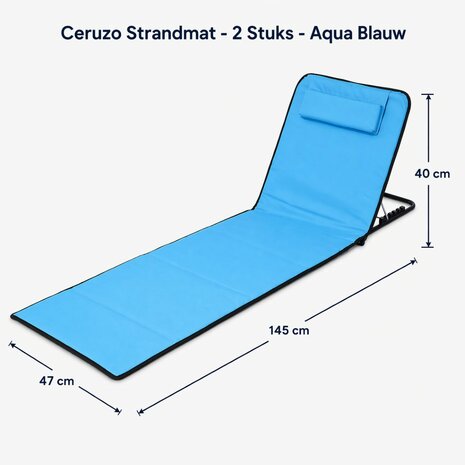 Ceruzo Strandmat - 2 Stuks - Lichtblauw- 145x47x40 cm